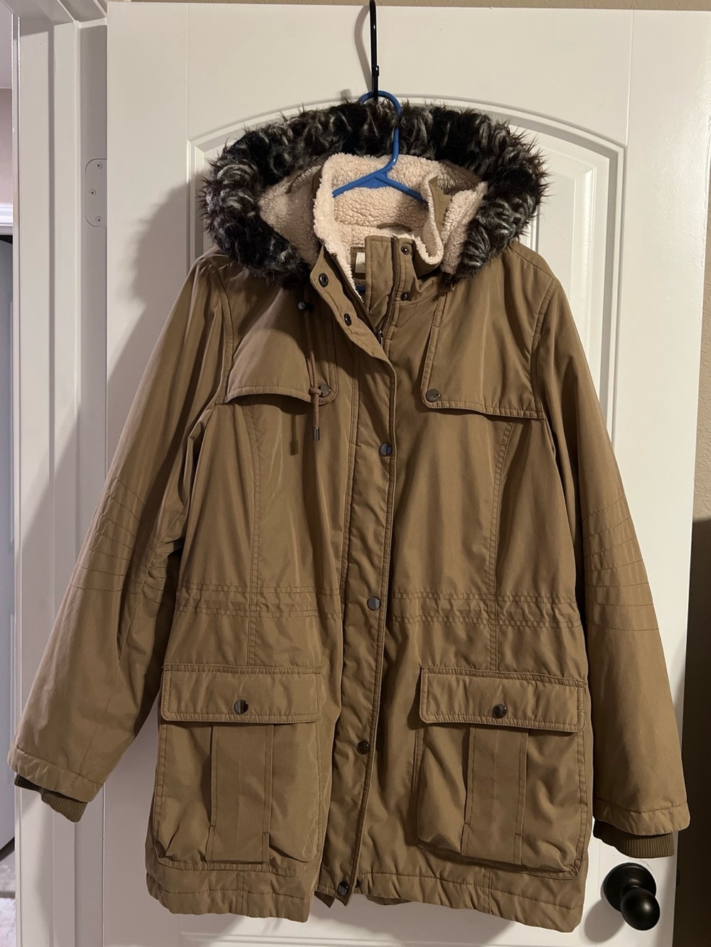 Women’s Shebby Collection Brown Hooded Parka with Faux-Fur Trim Size XL